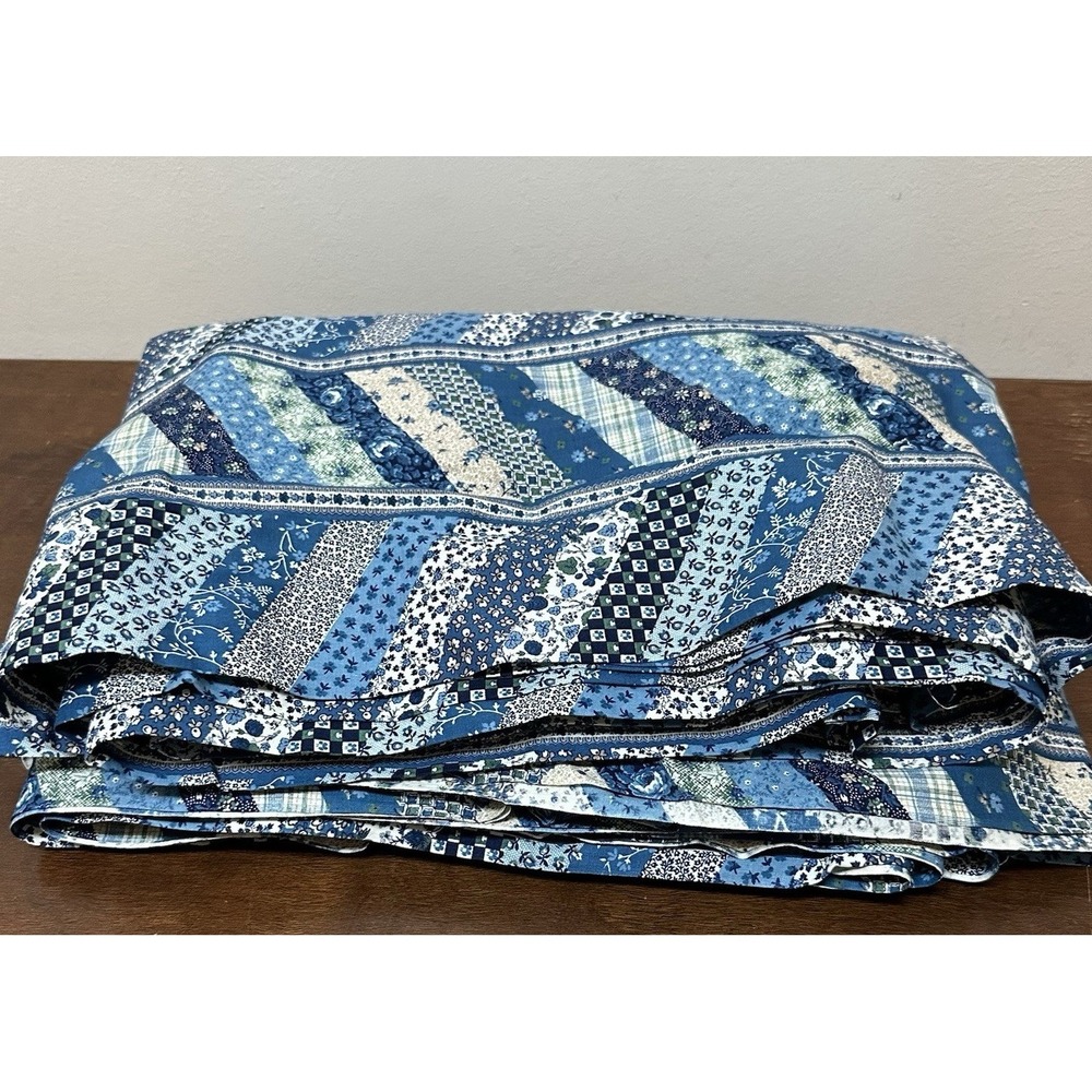 Vtg Retro Blue Patchwork Floral Plaid Cotton Quilting Fabric 9 Yards x 42" Wide - Picture 2 of 6